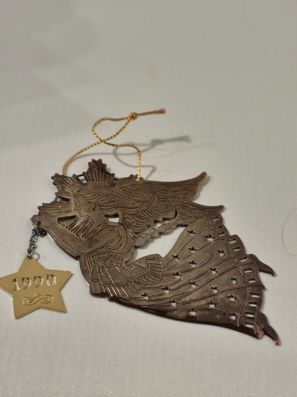 Vintage Avon Angel Ornament with 1990 Star Accent Tarnished In Orginal Box